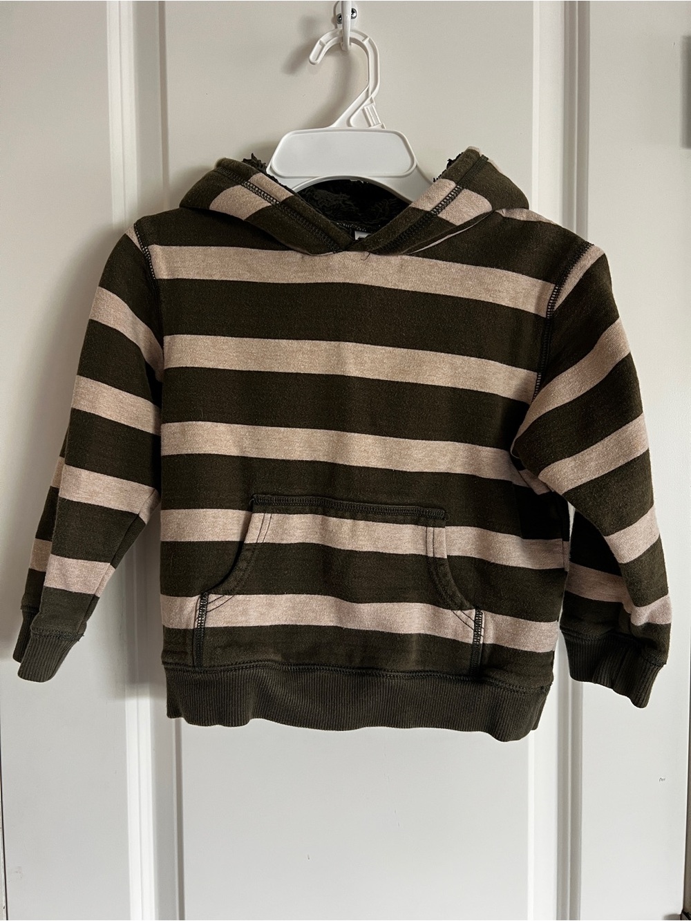 Gymboree Olive Green & Cream Striped Hooded Sweatshirt